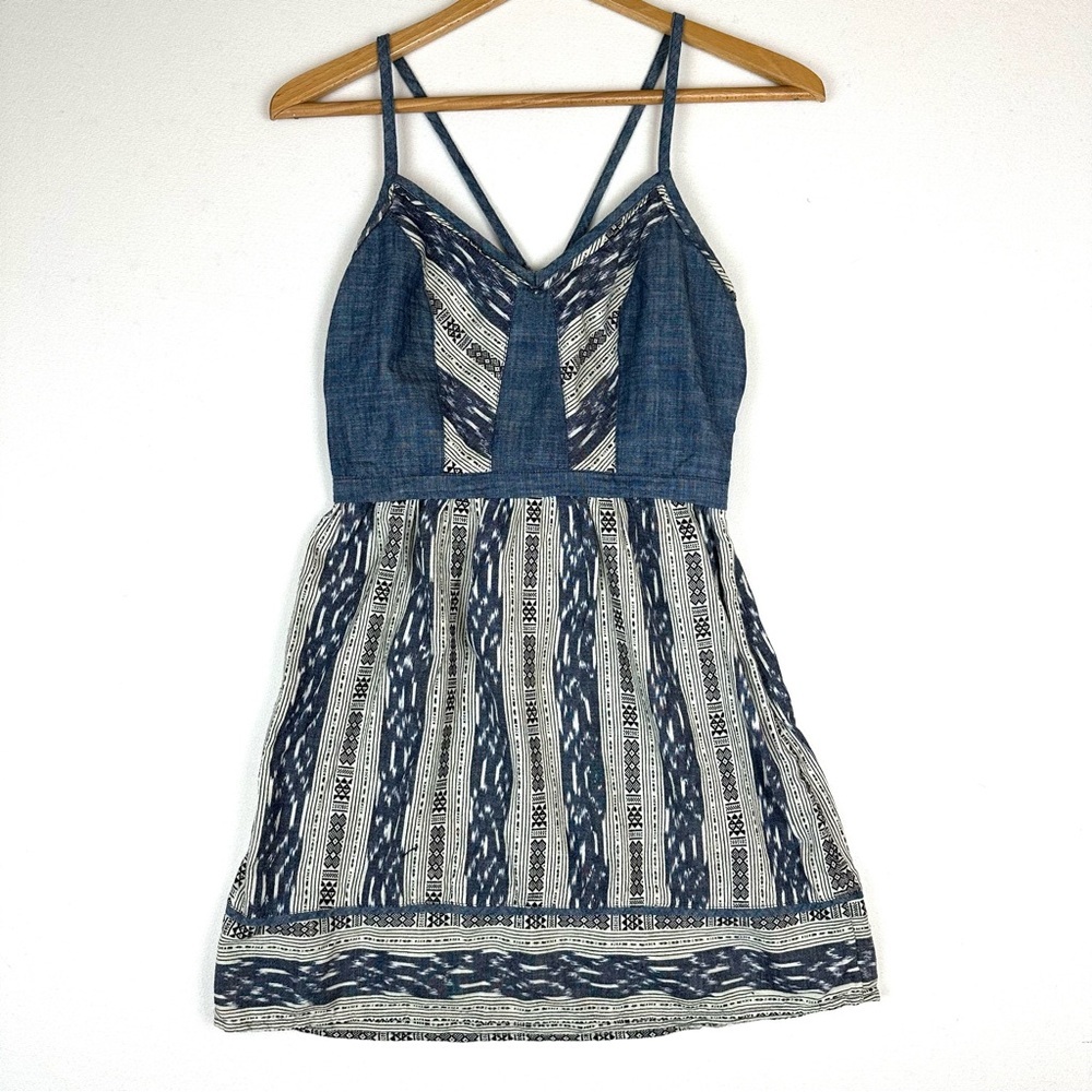 Staring at Stars Ikat Babydoll Open Back Chambray Mini Dress Summer